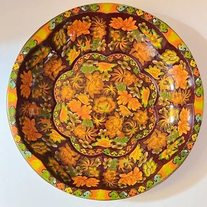 Bandeja de hojalata retro 1971 plato cuenco Then 11,75” Acción de Gracias marrón naranja dorado otoño - Imagen 1 de 11