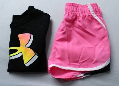 Under Armour Girls' Logo Graphic Tee & Sway Core Shorts Set NC3 Black Size 4 NWT - Image 1 of 4