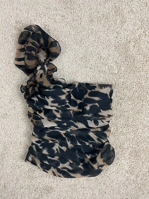 Charlotte Russe Blouse Top Womens XS Lined One Shoulder Leopard Print Brown - Image 1 of 4