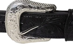 Nocona Belt Co Black Genuine Leather Belt Size 34 N2438901 Silver-Tone Buckle - Picture 1 of 21