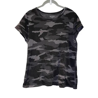 Athleta Shirt Women's Large Gray Camo Organic Daily Crew T-Shirt Athleisure - Image 1 of 4