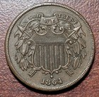 1864 Two Cent Piece AU abt. UNC Original Toning Problem-Free 19th C. Type Coin