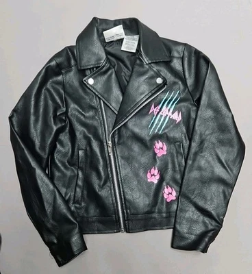 Def Leppard Girls Faux Leather Motorcycle Zipped Jacket black size 7/8 - Image 1 of 4