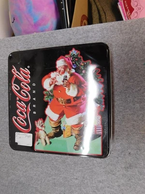 Coca-Cola Christmas Santa Holiday Metal Rectangular Tin Box Storage Collectible - Image 1 of 4
