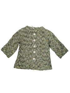 Leo & Nicole Green Marled Chunky Knit 3/4 Sleeve Sz M Big Button Boho Cardigan - Picture 1 of 14