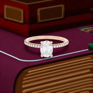 1,40 Karat Ovalschliff Lab Created Diamant Verlobungsring IGI 18k Rotgold - Bild 1 von 9