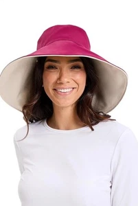 Solbari Ultra Wide Cotton Linen Hat Packable Women Size L/XL Burgundy/Beige - Bild 1 von 6