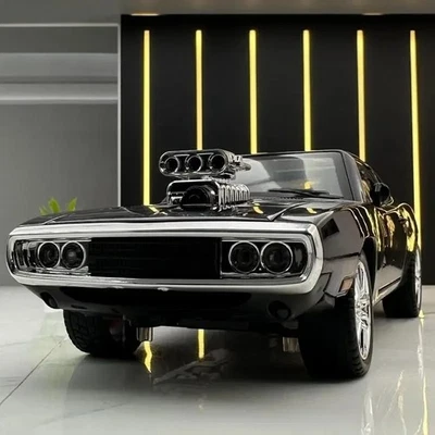1:24 1970 Dodge Charger Diecast Fast & Furious Dom's Car w/Light Sound Pull-Back - Image 1 of 4