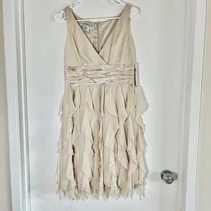 Maggy London Silk Dress Vintage Champagne Ruffles Womens Size 8 NWT - Picture 1 of 9