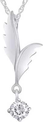 Collar Colgante Forma Pluma 18" Redondo Circonita Cúbica Plata de Ley 925 Foto 1 de 2