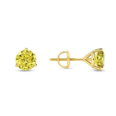 Brincos de canário de diamante redondos criados 2 quilates ouro amarelo 14K real parafuso Martini - Imagem 1 de 3