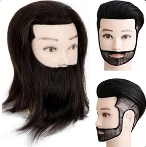 Male Mannequin Head 100% Real Human Hair With Beard Hairdressing Cosmetology - Picture 1 of 7