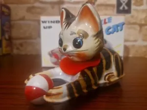 Vintage Japanese Wind Up Puzzle Cat Tin Tinplate Toy 1970's - VGC - Boxed - Picture 1 of 13