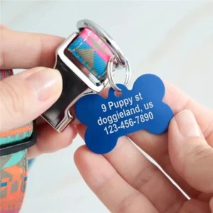PERSONALIZED ALUMINUM DOG TAG BONE SHAPE ID CAT NAME TAG CUSTOM ENGRAVED - Picture 1 of 11