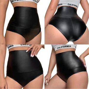 AU Womens High Waist Leather Skinny Shorts Shapewear Briefs Biker Booty Shorts - Picture 1 of 32