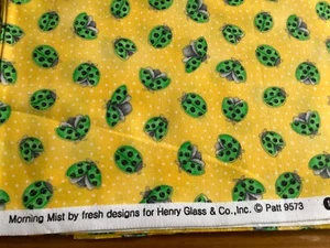 Henry glass "Morning Mist" by fresh designs, green ladybug, yellow, 27" x44" - Picture 1 of 2