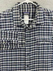 PATAGONIA camicia uomo XL manica lunga blu a quadri cotone biologico con bottoni - Foto 1 di 17