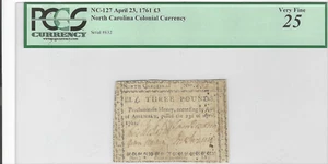 FR #NC-127 April 23 1761 3 pounds No. Carolina Colonial Currency VF 25 - Picture 1 of 5