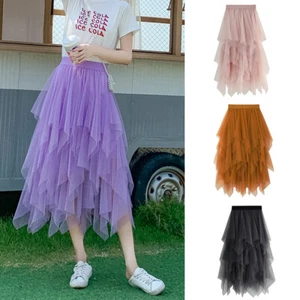 Mujer Tul Malla Falda Elástica Cintura Alta Capas Plisado Falda Vestido Largo - Imagen 1 de 18