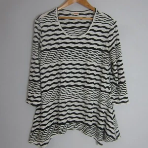 Tianello Womens Large Black White Striped 3/4 Sleeve Rayon Blend Tunic Shirt - Picture 1 of 8