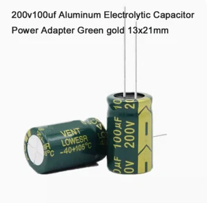 Adaptador de alimentación condensador electrolítico de aluminio 200v100uf oro verde 13x21 mm - Imagen 1 de 4