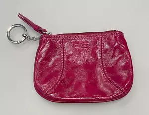Coach Magenta Pink Glossy Textured Leather Coin Purse w/Key Ring Embossed CLEAN - Picture 1 of 4
