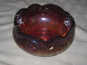 A Vintage Ruby Red Carnival Cut Molded Scalloped Bead Edged Glass Bowl - Picture 1 of 6