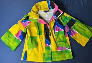 Berek Yellow Jacket Women's Large Geometric Wearable Art 3/4 Sleeve 80s Theme - Picture 1 of 11