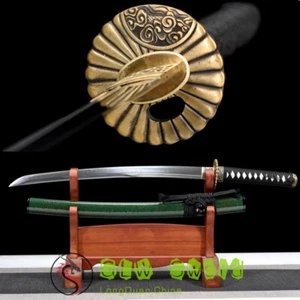 Wakizashi Giappone vera spada 78 cm T10 acciaio al carbonio argilla temperata rasoio affilato - Foto 1 di 12