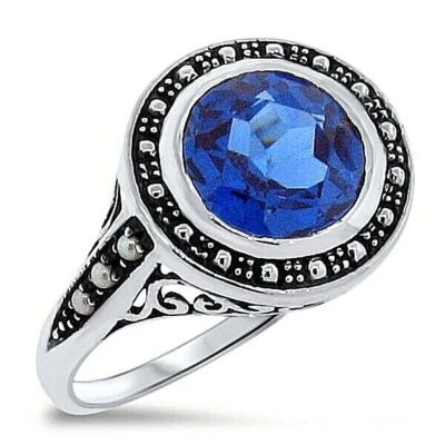 ANILLO ESTILO ANTIGUO PERLA PLATA ESTERLINA 925 SIMULADO TOPACIO AZUL LONDRES #315 Foto 1 de 4