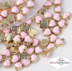 10 CIONDOLI CUORE SMALTO ROSA CIONDOLO 8mm PLACCATO ORO CREAZIONE GIOIELLI C165 - Foto 1 di 2