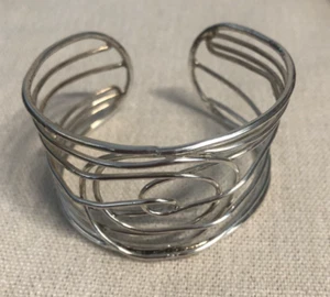 Bracciale grande tono argento filo dichiarazione braccialetto moderno - Foto 1 di 3