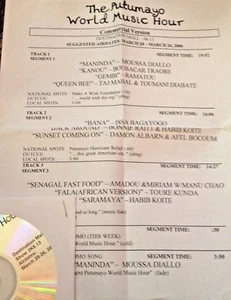 RADIO SHOW: PUTUMAYO MALI 3/20/06 MOUSSA DIALLO, RAMATOU, HABIB KOITE, AMADOU - Imagen 1 de 1