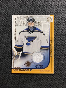 2003-04 PACIFIC BRENT JOHNSON AUTHENTIC GAME-WORN JERSEY GOLD #ed 44/50