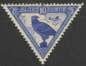 ICELAND Sc#C3 1935 10a Airmail Triangle Gyrfalcon Bird Complete OG MH with Fault - Picture 1 of 2