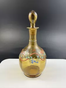 Antiguo vidrio bohemio Moser esmalte flor óptica ámbar cruet - Imagen 1 de 19