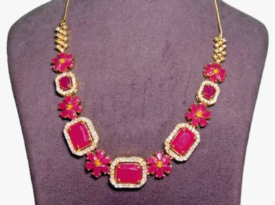 Ruby Monalisa Statement Necklace Set ,Gold Plated Earring With Necklace , - Image 1 of 3