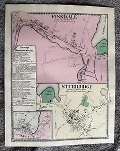Sturbridge Fiskdale MA 1870 original colored map  Showing Homeowners  - Picture 1 of 2