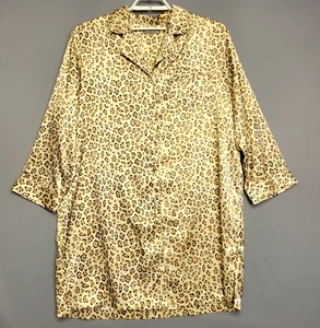 Valerie Stevens Nightgown Womens 1X Tan Brown Leopard Animal Print Button Front - Picture 1 of 14