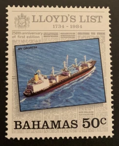 1984 Bahamas 250th Anniversary Lloyds List 50c Multicolored MUH Stamp SG678 - Bild 1 von 2