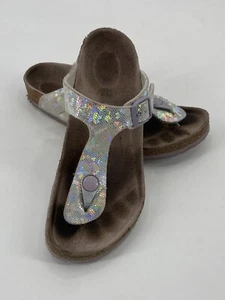 Sandalias Birkenstock Gizeh Plateadas Metálicas Tanga Corcho Correa Cuña Niña Talla 32 EE. UU. 1 - Imagen 1 de 11