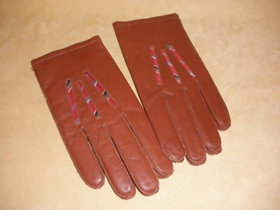Guantes de cuero marrón con rayas de Vicky Davis para Grandoe 8,5 raros años 80 para hombre Foto 1 de 4