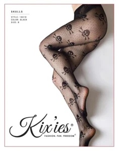 ❣️KIX'IES❣️Full Waisted Fishnet SKULL Tights Pantyhose Stockings - Picture 1 of 4