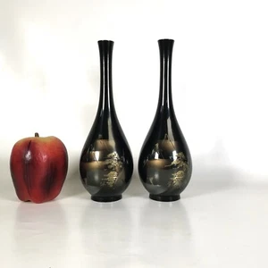 Pair of Vintage Chased Japanese Mixed Metal Bud Vases - Picture 1 of 6