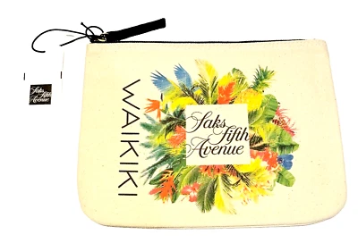 Bolso Bolsa Maquillaje Cosmético Floral Saks Fifth Avenue Waikiki Hawaii Nuevo con Etiquetas Foto 1 de 4