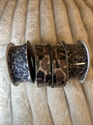 4 Roll Lot Leopard Print 2 1” Elastic Sheer Trim & 2 12ft Ribbon Leopard Animal - Image 1 of 4