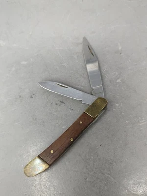 Navaja de bolsillo plegable vintage de acero inoxidable con mango de madera de 3,5 pulgadas Foto 1 de 4