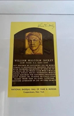BILL DICKEY SIGNED HALL OF FAME COOPERSTOWN PLAQUE POSTCARD NY YANKEES HOF JSA - Image 1 of 4