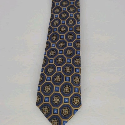 Bruno Piattelli Roma 领带 ~ 手工制作 ~ 100% 真丝金色/棕色/海军蓝/皇家纹理 — 第 1/4 张图片