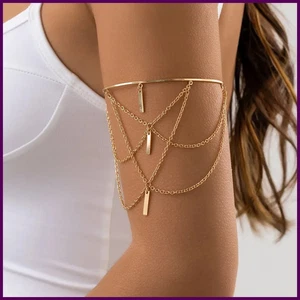 Brazalete Brazo Superior Abierto Color Dorado Para Mujer Nuevo Moda Palo Rectángulo - Imagen 1 de 26